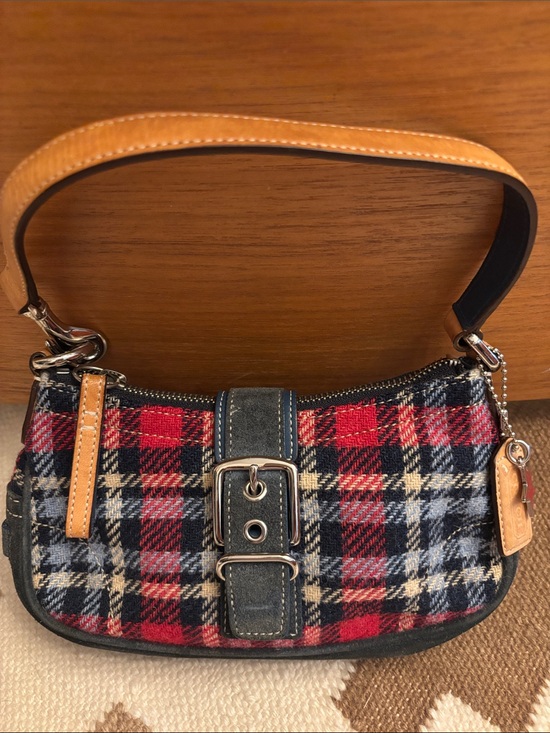 COACH Y2K EUC PLAID SHOULDER BAG, suede  & wool